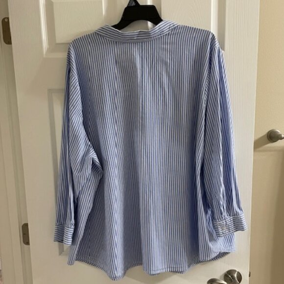 NWOT Women Within Blue & White Striped Long Sleeve Button-Down Shirt 5X - Picture 9 of 10